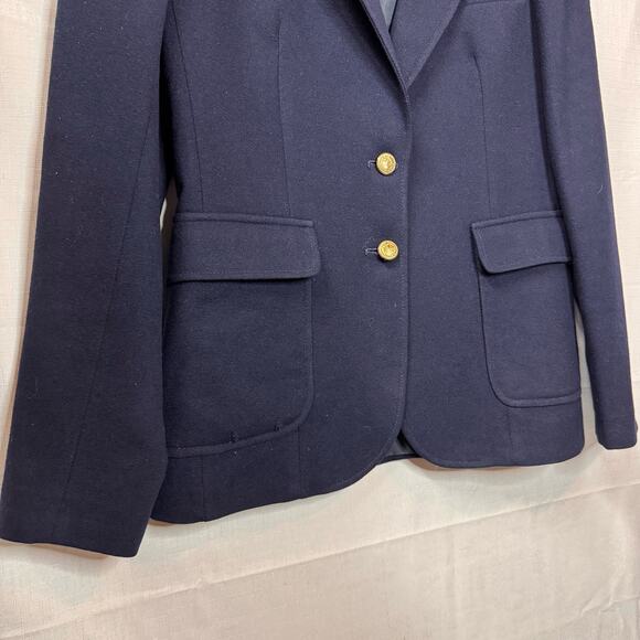 VINTAGE Wool Blazer Size M Navy Blue Academia Preppy Crest Gold School‎ Uniform - Picture 3 of 16